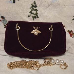 Gucci Burgundy Velvet Bag with Gold Accents